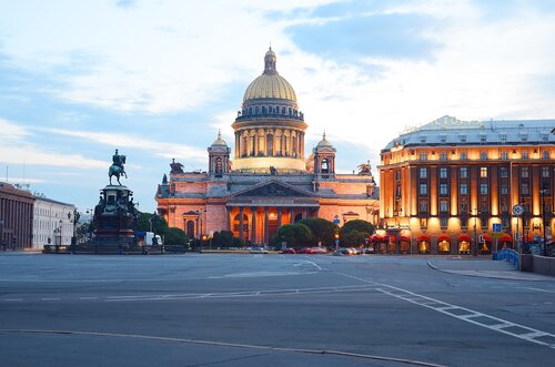 PETERSBURG, RUSSIA-JUNE 17: Saint Isaac's Square on June 17, 2012 in Petersb, Rus. It is one of the main city squares sprawling between the Mariinsky Palace and Saint Isaac's Cathedral, is near Nevsky Prospect